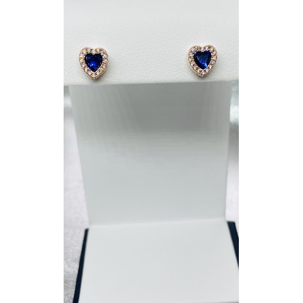 Orecchini cuore blu e zirconi a giro argento rosato 925