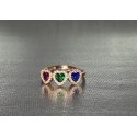 Anello open con cuori rosso verde e blu e zirconi a giro argento rosato 925