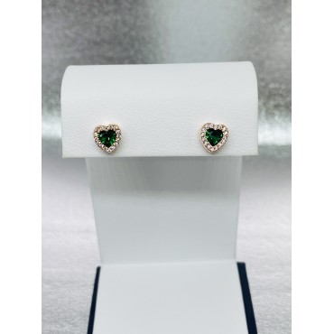 Orecchini con cuore verde e zirconi a giro argento rosato 925