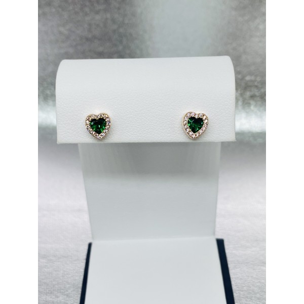 Orecchini con cuore verde e zirconi a giro argento rosato 925