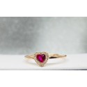 Anello open con cuore rosso e zirconi a giro argento rosato 925