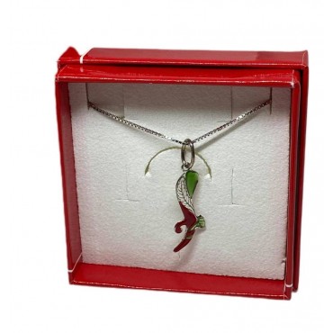 Collana con ciondolo asso di mazze smaltato in argento