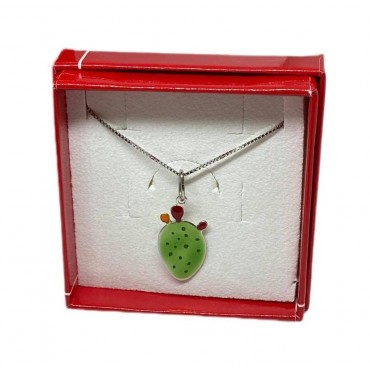 Collana con ciondolo foglia di fico d'india in argento