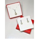 Collana argento pendente rombi morbidi zirconi e perla