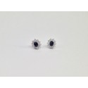 Orecchini con ovale 5x3 blu e cornice di zirconi in argento 925