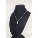 Collana con pendente ovale 5x3 blu e cornice di zirconi in argento 925