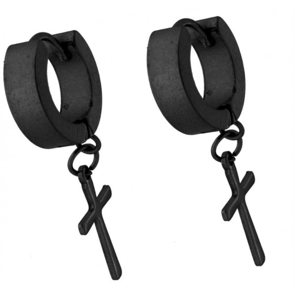 Orecchini cerchio con croce in acciaio colore nero