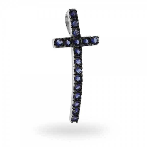 Ciondolo croce con zirconi blu argento 925 