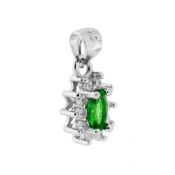 Ciondolo pendente argento con zircone ovale verde smeraldo contornato