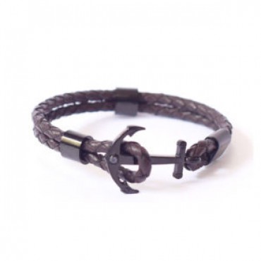 Bracciale corda e acciaio ancora marrone e nero