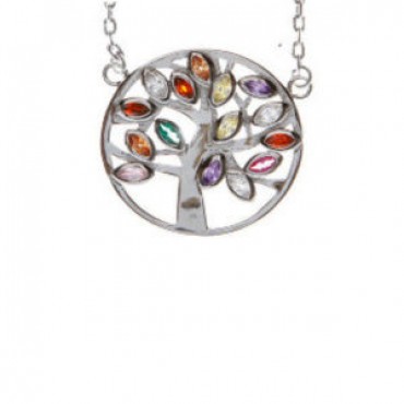 Collana argento con ciondolo albero della vita e zirconi multicolor