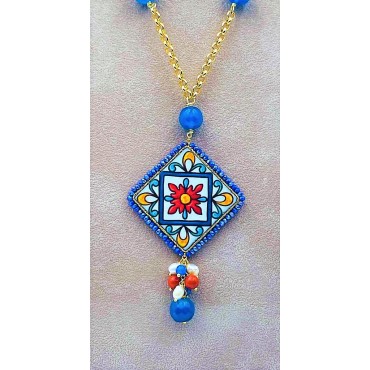 Collana ceramiche di Sicilia in bronzo sui toni del blu