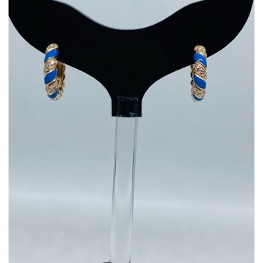 Cerchi argento dorato a spirale con zirconi e smalto blu 