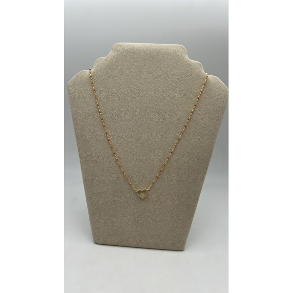 collana cuore argento con perline rosse e zirconi