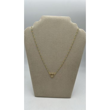 Collana cuore argento dorato con perline verdi e zirconi