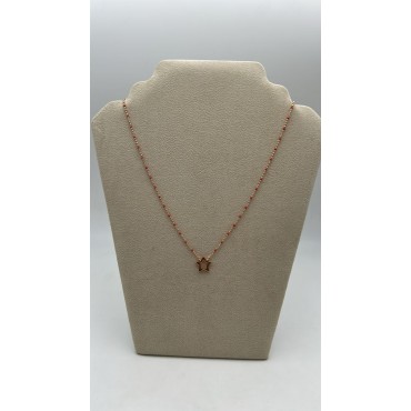 Collana stella argento rosato con perline rosse e zirconi