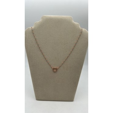 Collana cuore argento rosato con perline verdi e zirconi