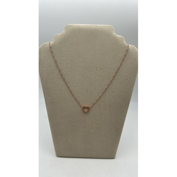 Collana cuore argento rosato con perline verdi e zirconi