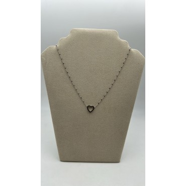 Collana cuore argento con perline nere e zirconi