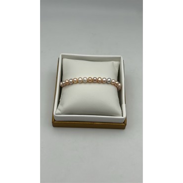 Bracciale filo di perle freshwater multicolor con susta in oro bianco