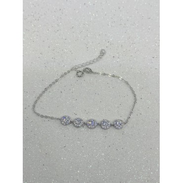 Bracciale in argento con 5 centrali tondi bianchi e pavé di zirconi 
