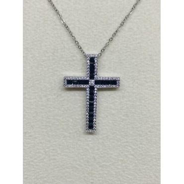 Collana croce con zirconi neri e bianchi in acciaio 