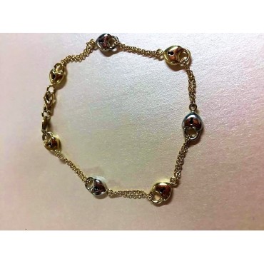 Bracciale oro giallo con inserti lucchetti cuore 2 colori