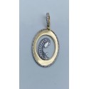 Ciondolo Madonna ovale oro bicolore con pave' di zirconi 3,5x1,5cm