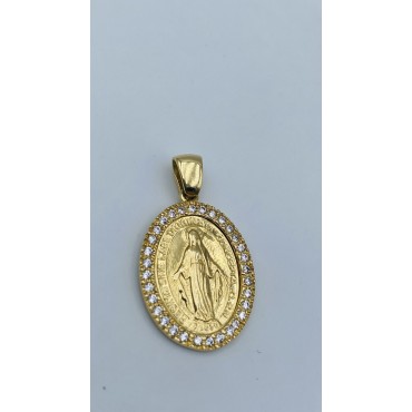 Ciondolo Madonna miracolosa oro giallo zirconata 2.5x1.5cm