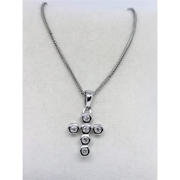 Croce oro bianco e diamanti 0.30ct