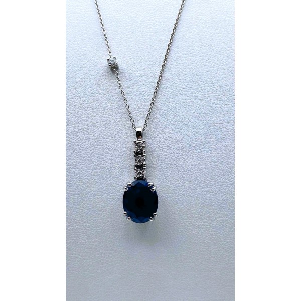 Collana rollina oro bianco con diamanti e zaffiro ovale 5,78ct