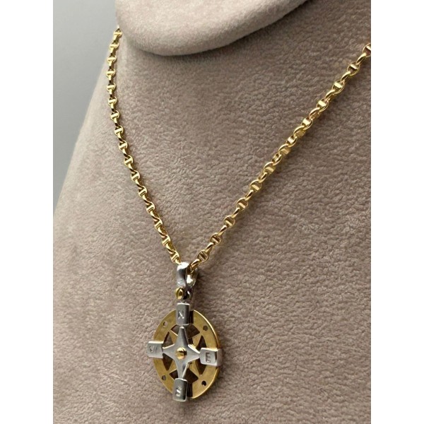 Collana Maglia Marinara con Ciondolo Rosa dei Venti in Oro Bicolore