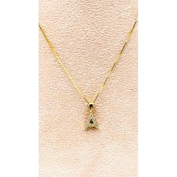 Collana lettera A oro giallo e zirconi