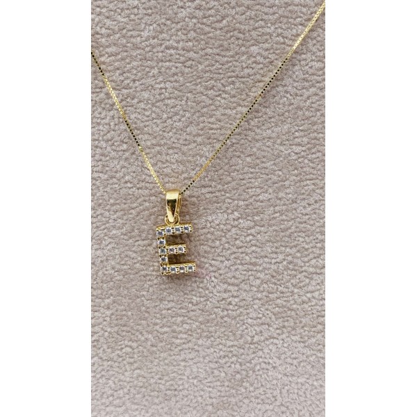 Collana lettera E oro giallo e zirconi