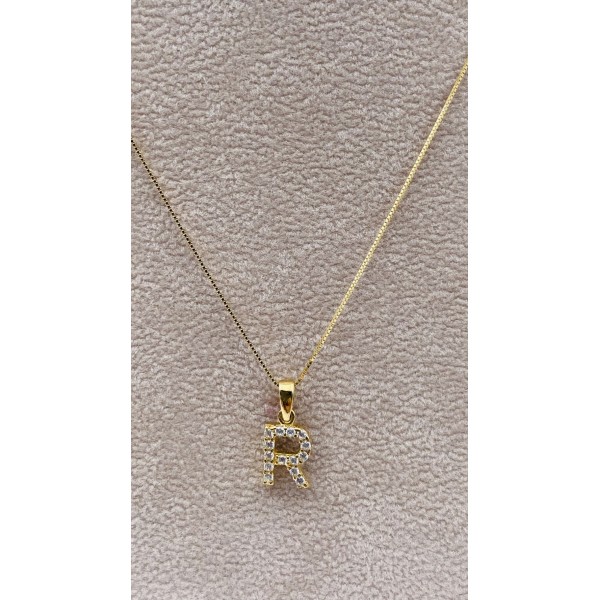 Collana lettera R oro giallo e zirconi
