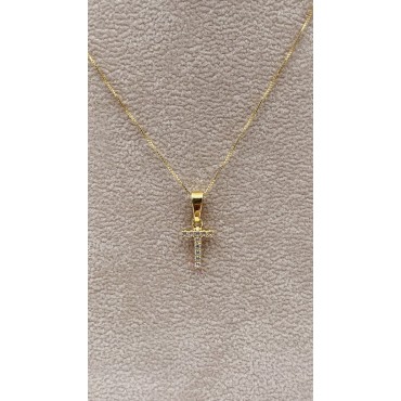 Collana lettera T oro giallo e zirconi