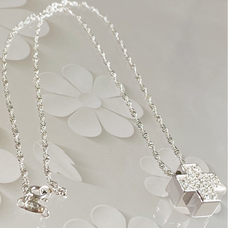 Collana Donna Uomo Con Ciondolo Croce Di Cristallo Trasparente - Catena Clavicola In Tono Argento - Gioiello Delicato - 5