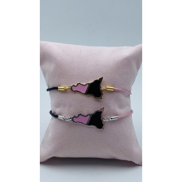 Bracciale Argento Sicilia Rosa Nero con cordino cerato e chiusura argento 