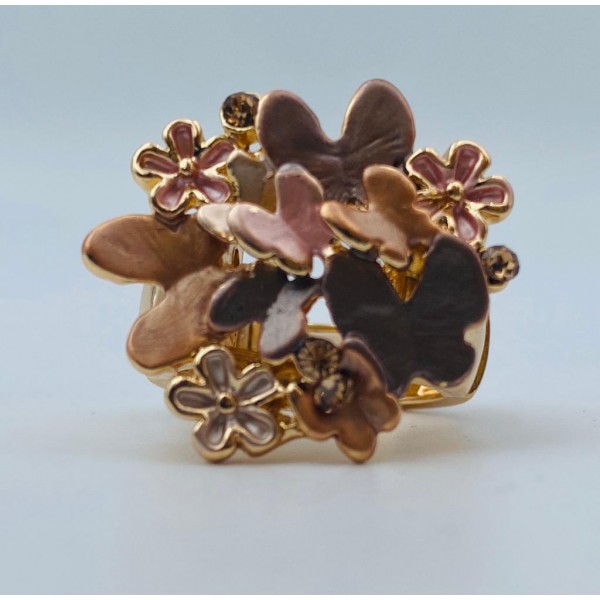 Anello armonia elasticizzato in ottone con farfalle e fiori