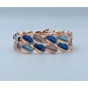 Bracciale armonia elasticizzato in ottone con foglie dai toni azzurri