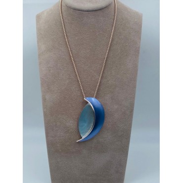 Collana armonia in ottone con luna smaltata blu e celeste