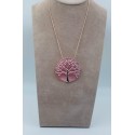 Parure collana e orecchini armonia in ottone con albero della vita smaltato rosa