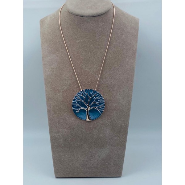 Collana armonia in ottone con albero della vita smaltato azzurro