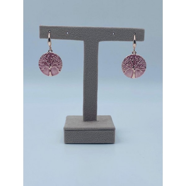 Orecchini armonia in ottone con albero della vita smaltato rosa