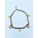 Bracciale cloris in argento con ciondoli quadrifoglio tubicini martellati e nodini