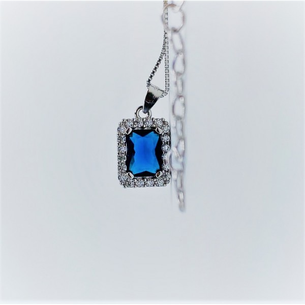 Collana Dubai con zircone blu zaffiro rettangolare e zirconi bianchi