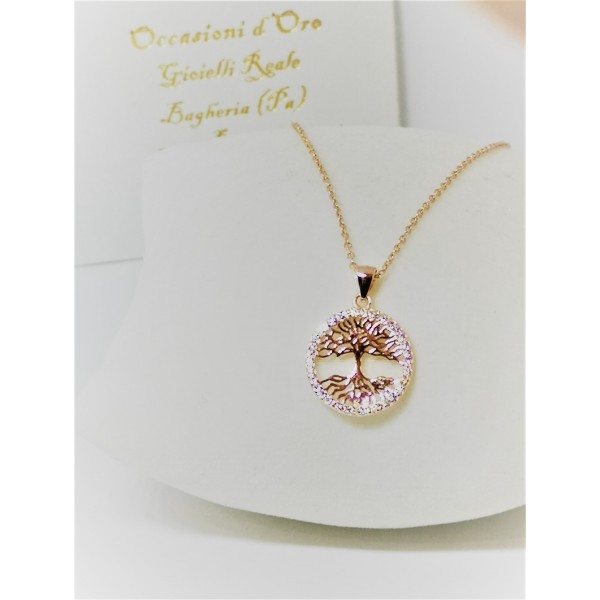 Collana pendente albero della vita argento rodiato rosa