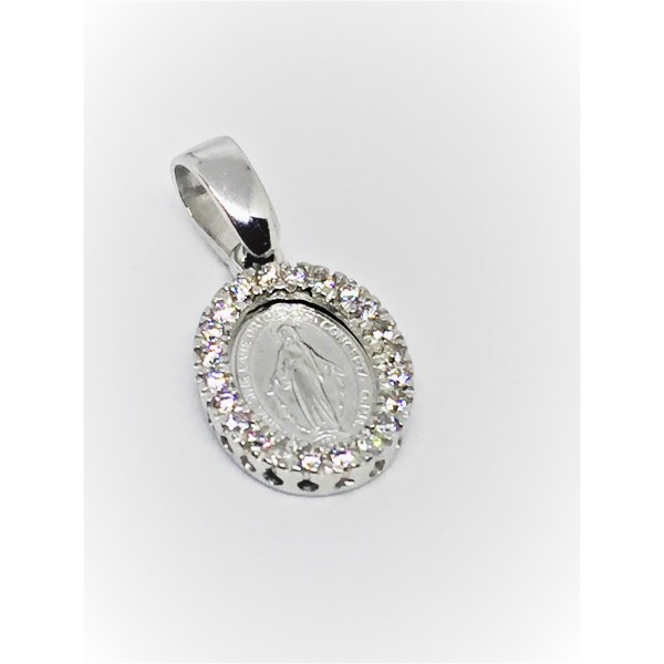 Medaglia Madonna miracolosa oro bianco zirconata
