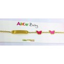 Bracciale Bimba targhetta e farfalle smaltate Oro giallo