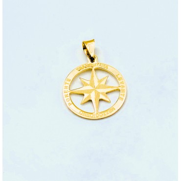 Ciondolo Rosa Dei Venti Oro giallo Incisa A Laser Cornice tonda